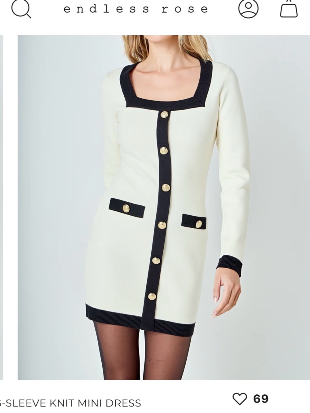 Endless Rose Cream Mini Dress with Black Trim and Gold Buttons